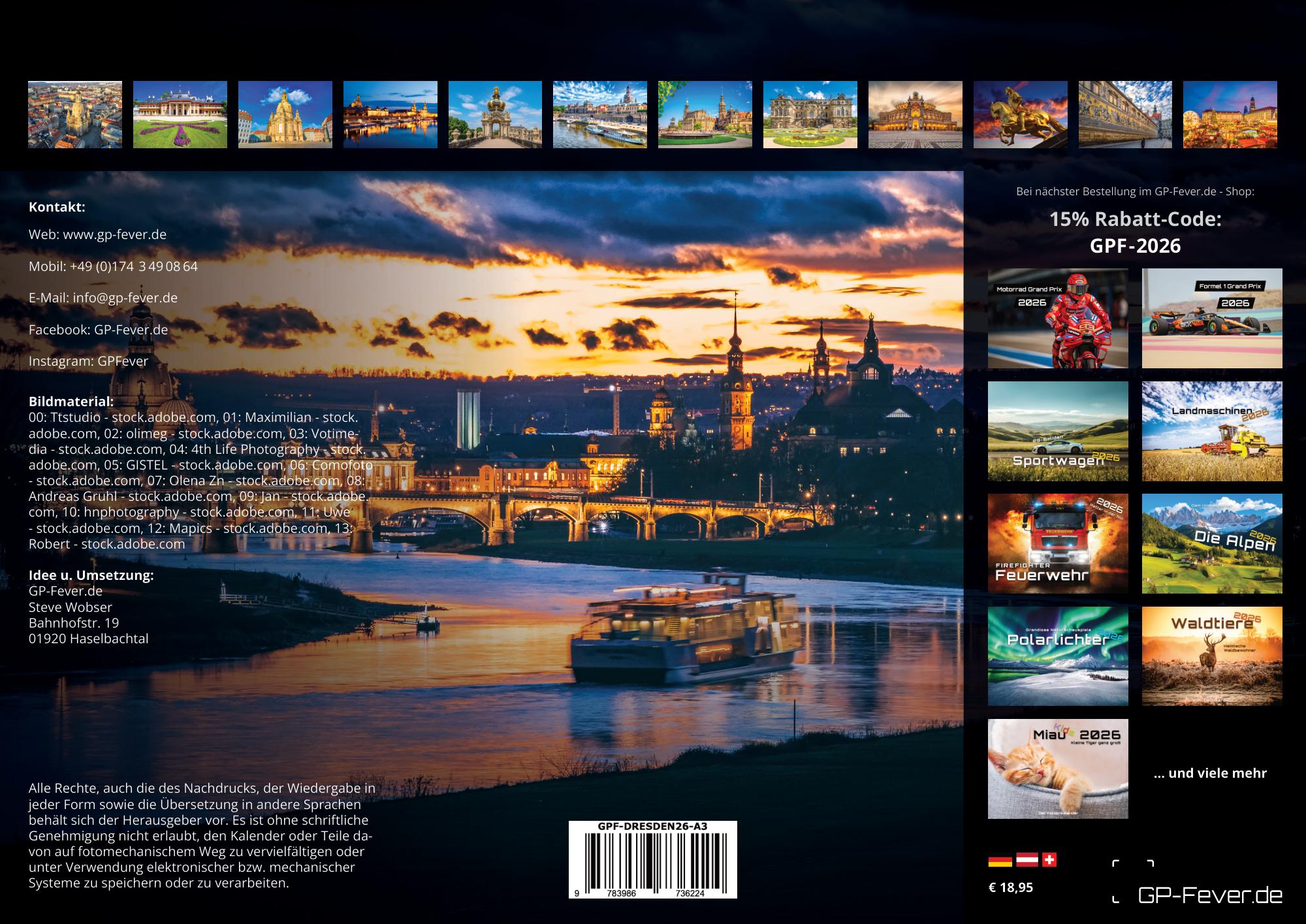 Dresden - magisches Elbflorenz - 2026 - Kalender DIN A3 (ca. 42 cm x 30 cm)